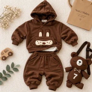 boys-chocolate-bunny-hoodie-set-detail(1) Boys’ Bunny-Face Fleece Hoodie Set — Hoodie & Jogger Pants | Chocolate Brown