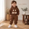 Boys’ Bunny-Face Fleece Hoodie Set — Hoodie & Jogger Pants | Chocolate Brown