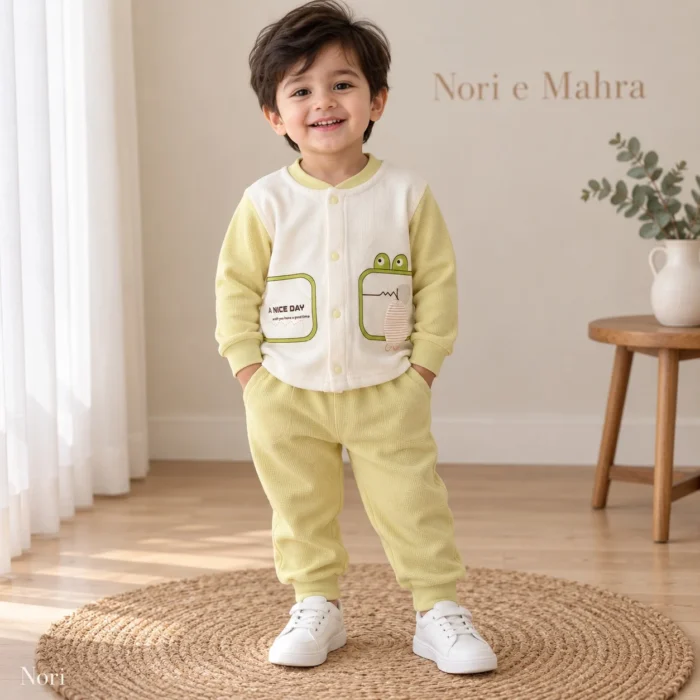 Boys Frog-Pocket Ribbed 2-Piece Outfit