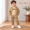 Boys’ Khaki Bomber Jacket Set — Hoodie & Cargo Pants | Black & Beige