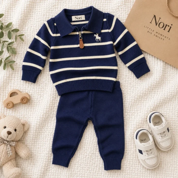 Boys’ Navy Striped Knit Sweater & Pants