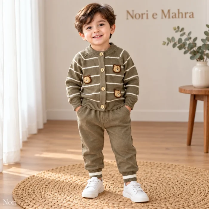Boys’ Bear-Detail Knit Cardigan Set