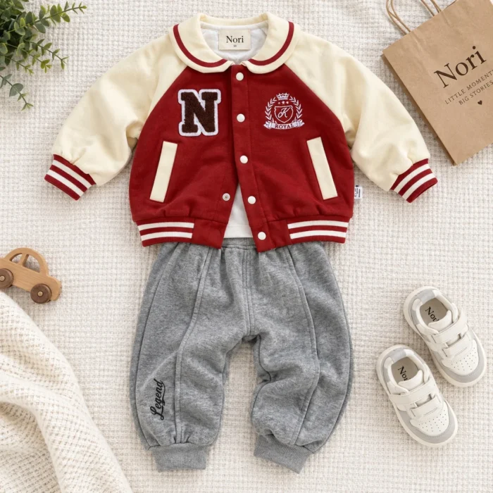 Boys Contrast Varsity Jacket Set — Sweatshirt & Jogger Trousers