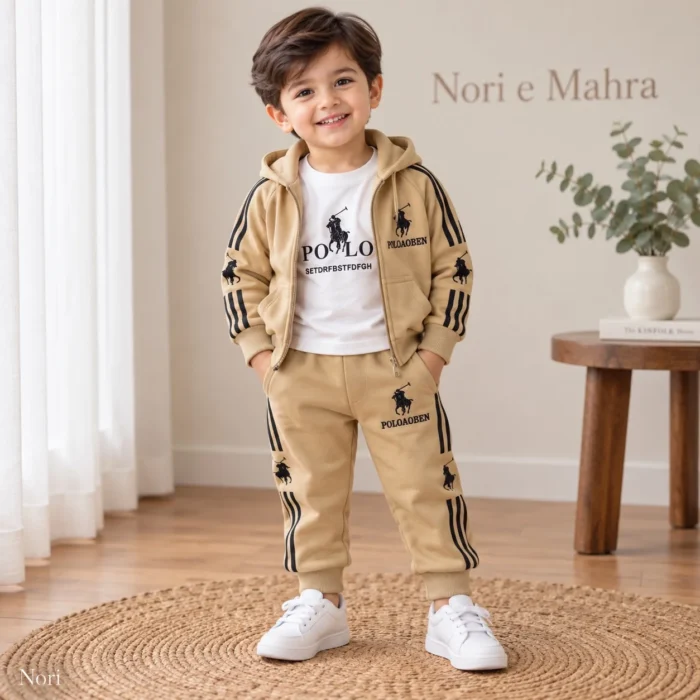 Boys Black Hooded Tracksuit Set | Black & White