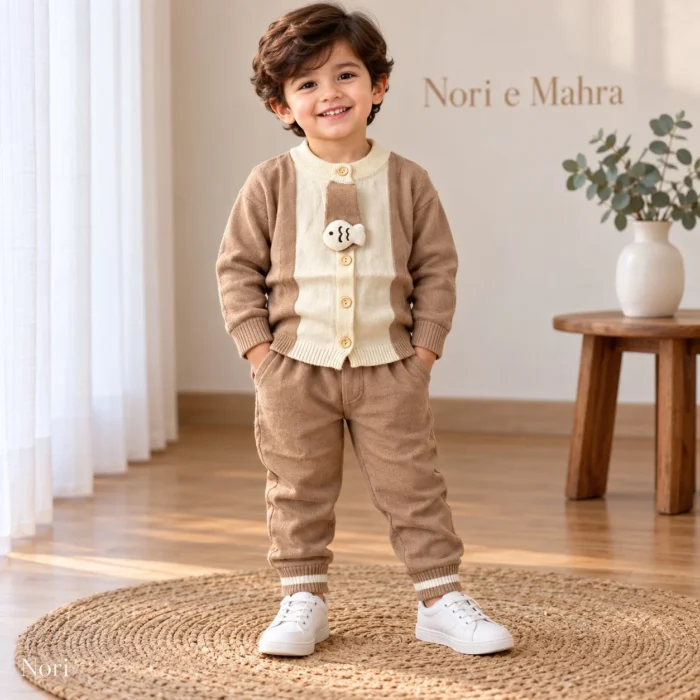 Boys’ Fish-Detail Knit Cardigan Set