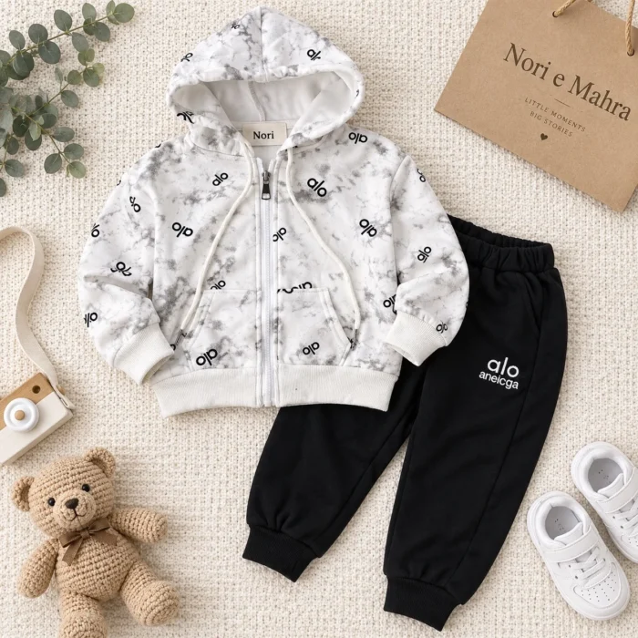 Boys Marble-Print Zip Hoodie Tracksuit