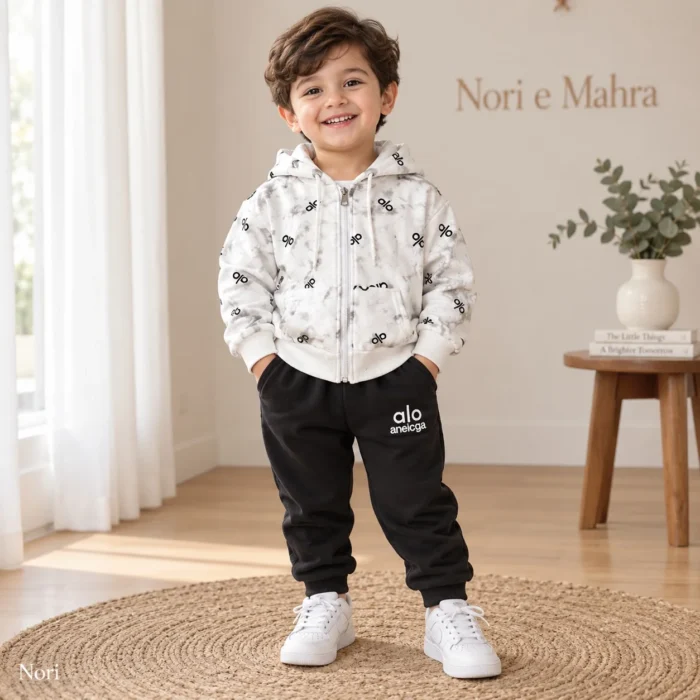 Boys Marble-Print Zip Hoodie Tracksuit
