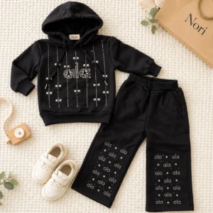 Girls’ Rhinestone Hoodie Set — Matching Embellished Pants
