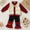 Girls’ Faux-Fur Cardigan & Ribbed Pants Set