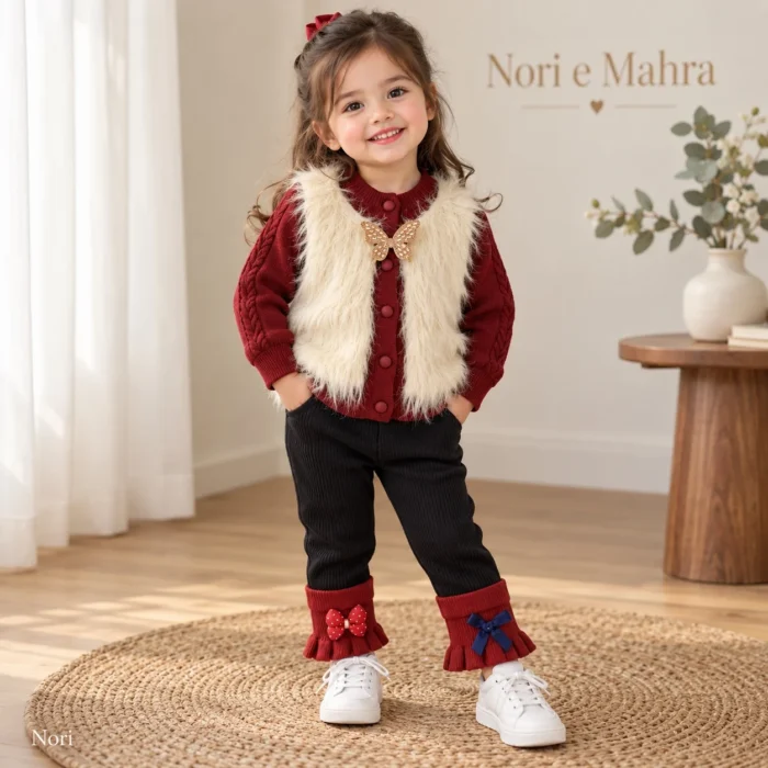 Girls’ Faux-Fur Cardigan & Ribbed Pants Set