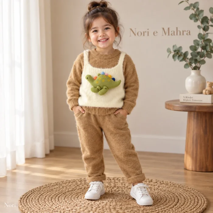 Girls’ Camel Dinosaur Knit Set