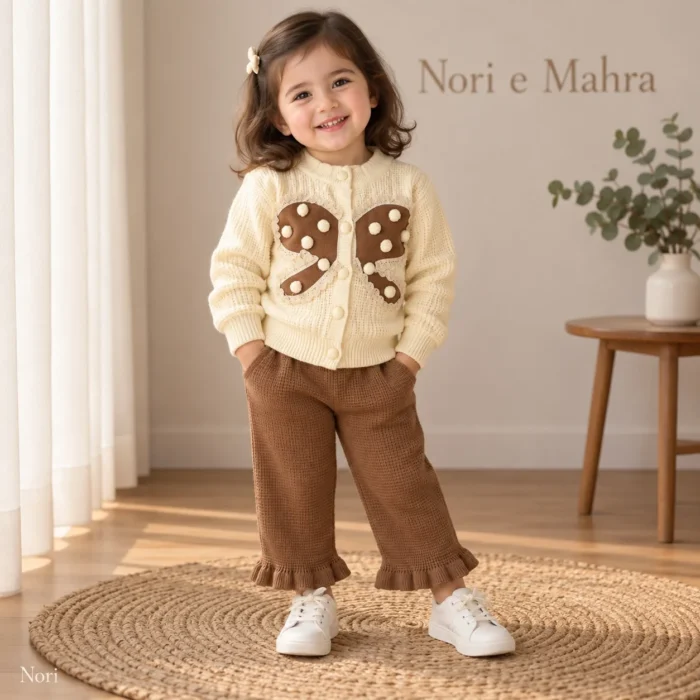 Girls’ Butterfly Knit Cardigan & Flare Pants Set