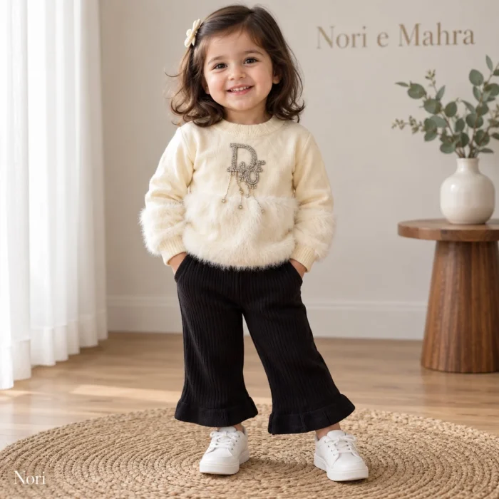 Girls’ Faux-Fur Sweater & Flare Pants Set