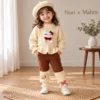 Girls’ Cream Knit Sweater & Brown Ribbed Pants with Cap