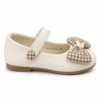 Girls’ Plaid Bow Mary Jane Shoes — Pink, Beige & Cream