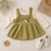 Girls’ Olive Ribbed Pinafore Dress
