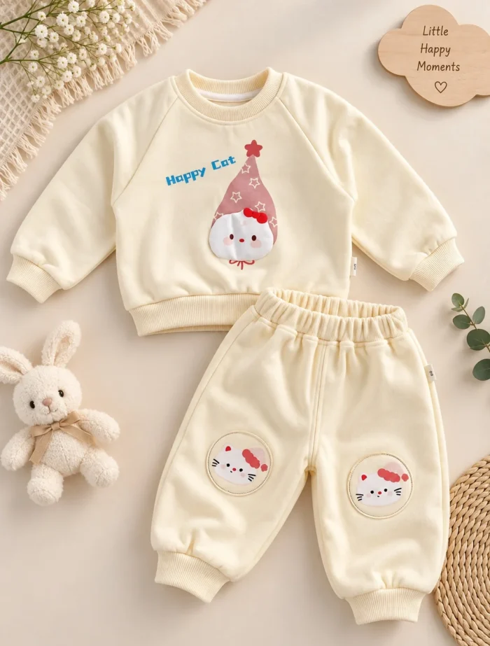Girls’ Happy Cat Sweatshirt — Matching Pants