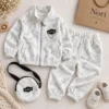 Girls’ Marble-Print Zip Jacket — Matching Pants