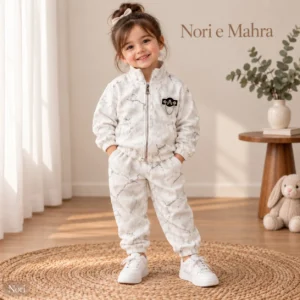 Girls’ Marble-Print Zip Jacket — Matching Pants