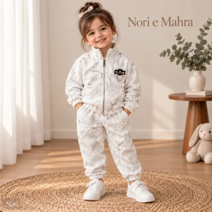 Girls’ Marble-Print Zip Jacket — Matching Pants