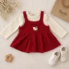 Girls’ Olive Ribbed Pinafore Dress