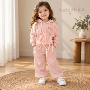 Girls’ Floral-Embellished Hoodie & Wide-Leg Pants Set