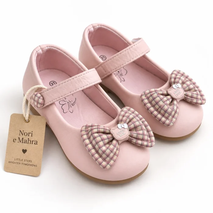Girls’ Plaid Bow Mary Jane Shoes — Pink, Beige & Cream