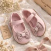 Girls’ Plaid Bow Mary Jane Shoes — Pink, Beige & Cream