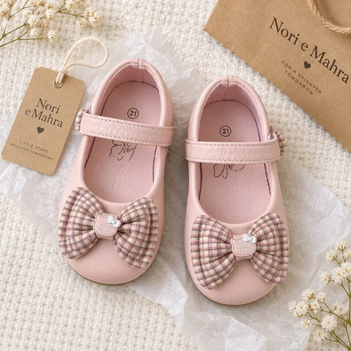 Girls’ Plaid Bow Mary Jane Shoes — Pink, Beige & Cream