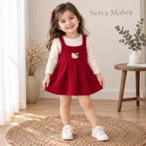 Girls’ Olive Ribbed Pinafore Dress