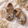Girls’ Plaid Bow Mary Jane Shoes — Pink, Beige & Cream
