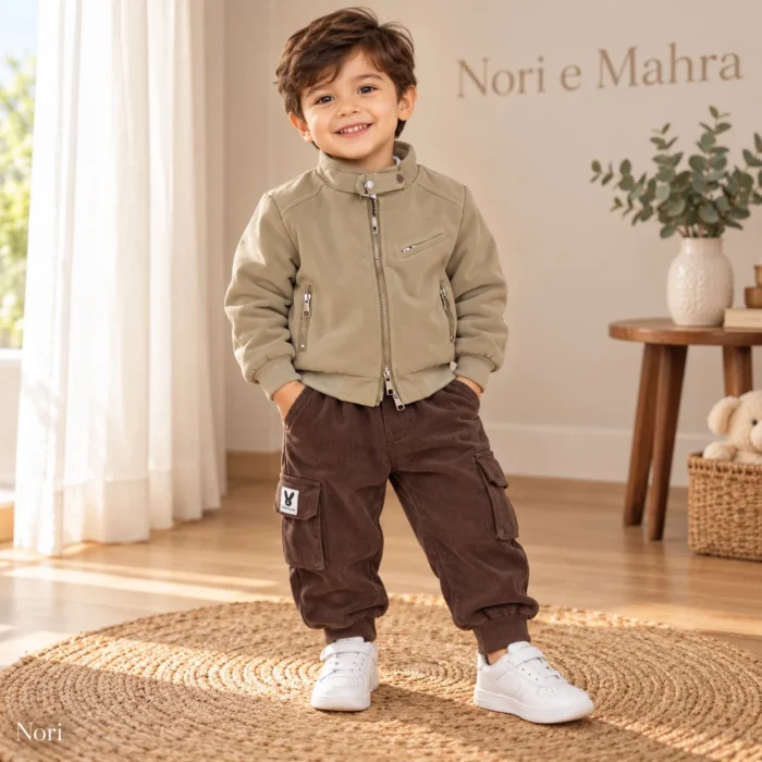 Boys Utility Jacket & Cargo Pants Set | Beige & Black