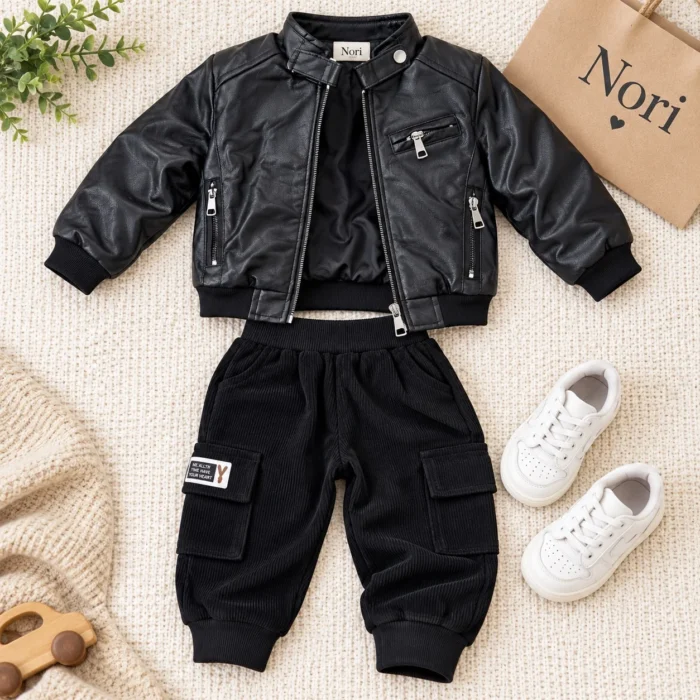 Boys Utility Jacket & Cargo Pants Set | Beige & Black
