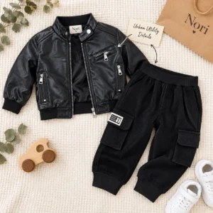 Boys Utility Jacket & Cargo Pants Set | Beige & Black