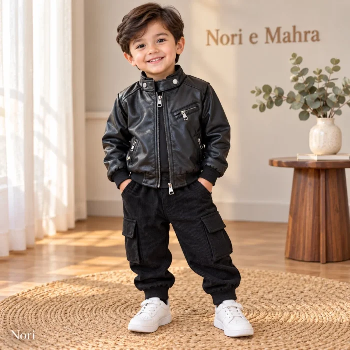 Boys Utility Jacket & Cargo Pants Set | Beige & Black