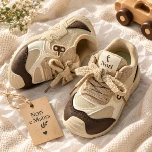 beige-brown-kids-sneakers-lifestyle-detail (1) Kids’ Sneakers — Ivory Braided Laces, Gum Sole