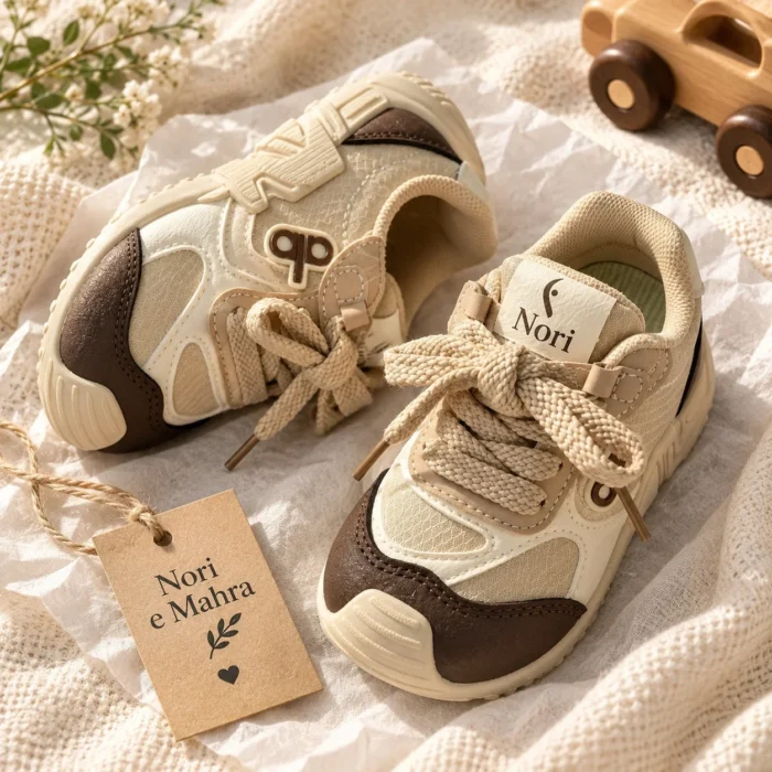 Kids’ Sneakers — Ivory Braided Laces, Gum Sole