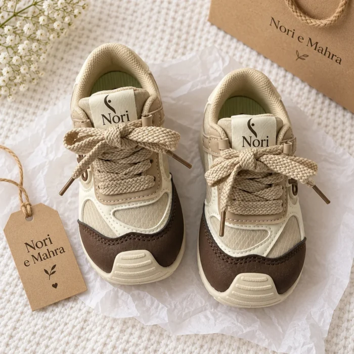 Kids’ Sneakers — Ivory Braided Laces, Gum Sole