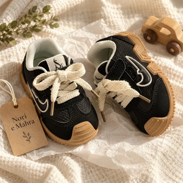 Kids’ Sneakers — Ivory Braided Laces, Gum Sole