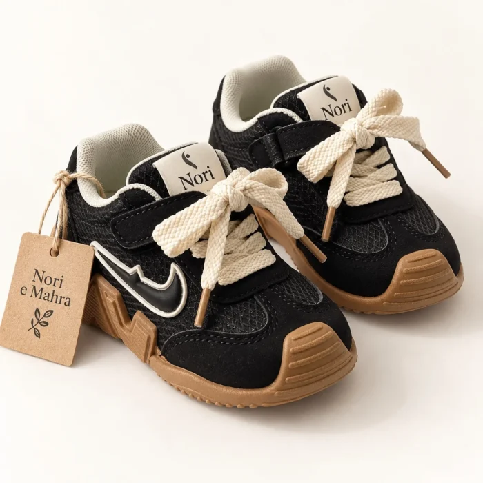 Kids’ Sneakers — Ivory Braided Laces, Gum Sole