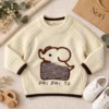 Boys’ Elephant Appliqué Knitted Sweater | Cream, Mustard