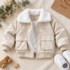 Boys’  Girls Faux-Leather Fur-Collar Bomber Jacket | Fleece inner | Pink-Cream