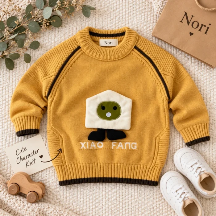Boys’ Mustard Character-Appliqué Knitted Sweater