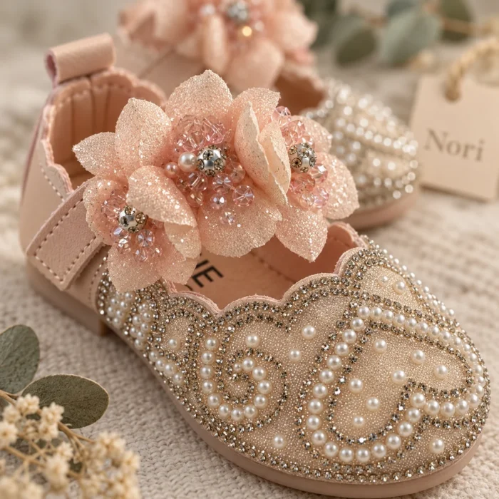 Girls’ Pearl & Crystal Floral Mary Jane Shoes