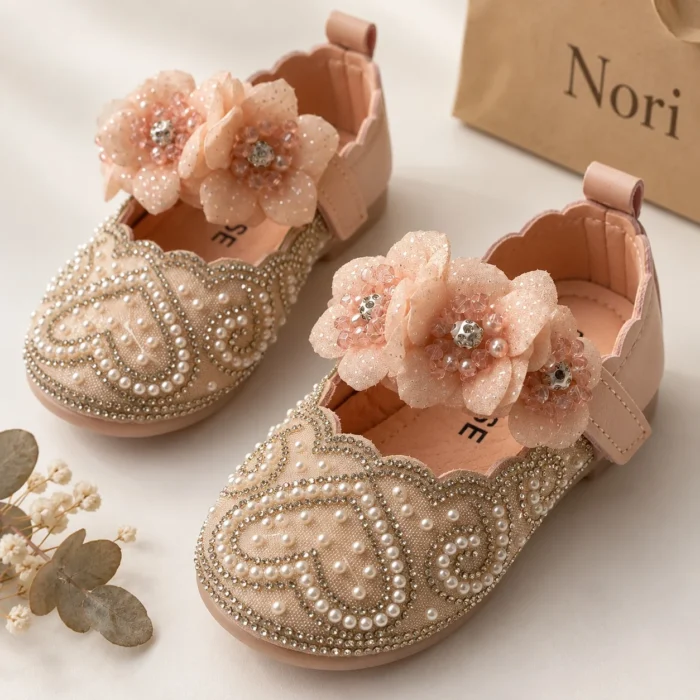Girls’ Pearl & Crystal Floral Mary Jane Shoes