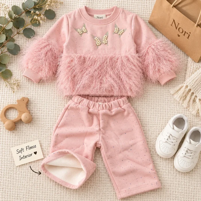 Girls’ Butterfly Feather 2-Piece Set — Blush Pink