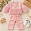 Girls’ Butterfly Feather 2-Piece Set — Blush Pink