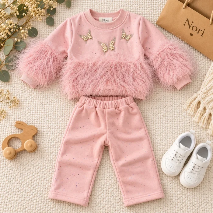 Girls’ Butterfly Feather 2-Piece Set — Blush Pink
