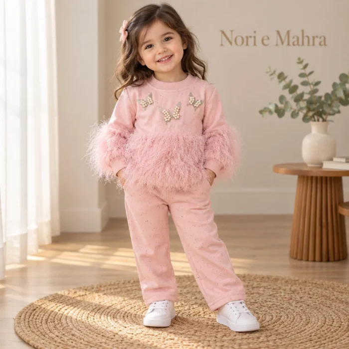 Girls’ Butterfly Feather 2-Piece Set — Blush Pink