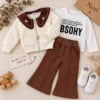 Girls’ Chocolate-Collar Quilted Jacket Set | T-Shirt + Trousers